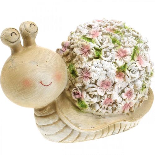 Floristik24 Caracol con decoración de flores, animal de jardín, caracol decorativo, decoración de verano marrón/rosa/verde H13.5cm L19cm