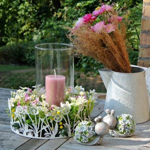 Floristik24 Caracoles con flores decoración de verano decoración de mesa gris/azul/verde 9,5 cm juego de 2