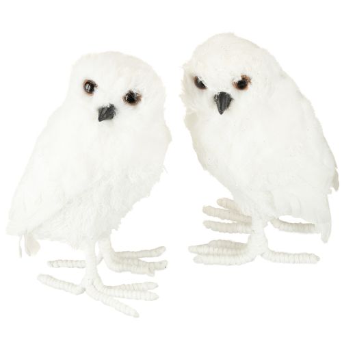 Floristik24 Búho nival decorativo búho blanco con pelo y plumas 15,5cm 2uds
