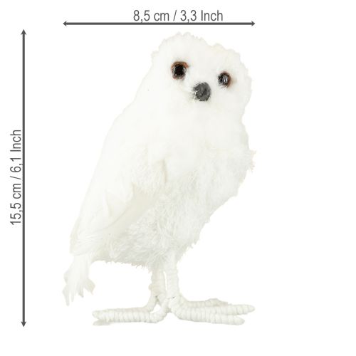 Artículo Búho nival decorativo búho blanco con pelo y plumas 15,5cm 2uds