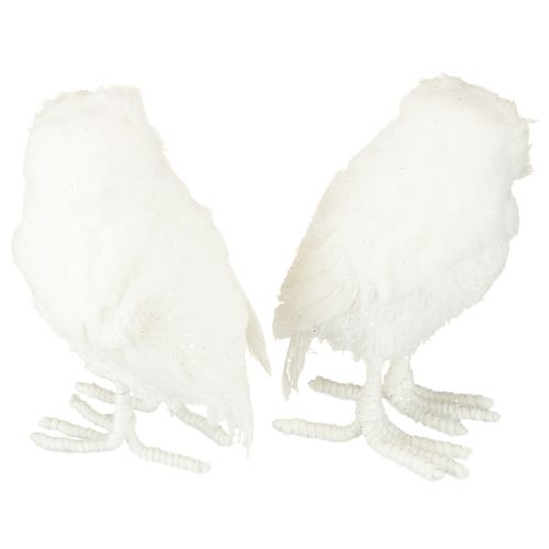 Artículo Búho nival decorativo búho blanco con pelo y plumas 15,5cm 2uds