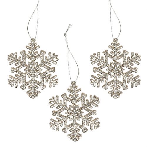 Floristik24 Copo de nieve para colgar, decoración navideña, champán de cristal de hielo decorativo con purpurina 12 piezas