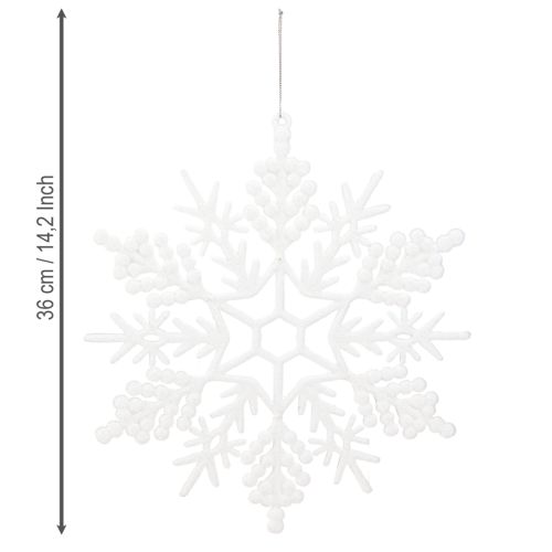 Artículo Adorno de copo de nieve para colgar decoración invernal blanco 30cm 3 piezas