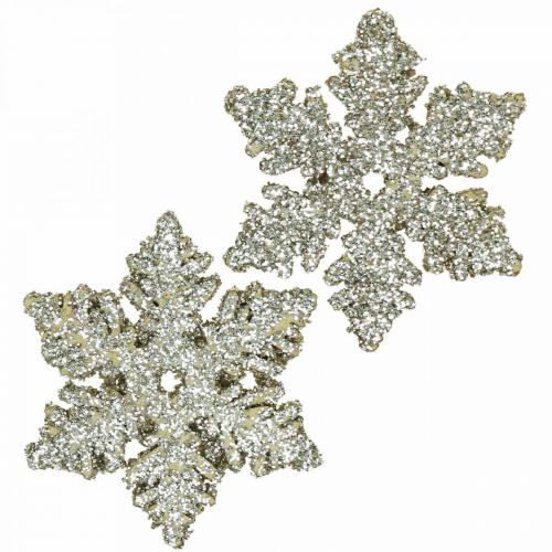 Artículo Madera copo de nieve 4cm oro claro con mica 72uds