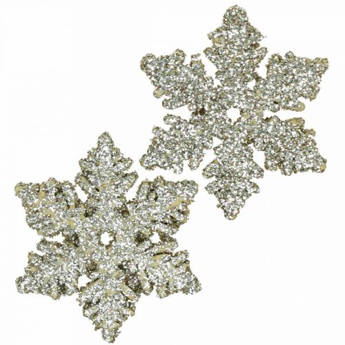 Floristik24 Copo de nieve madera 4cm oro claro con mica 72pcs