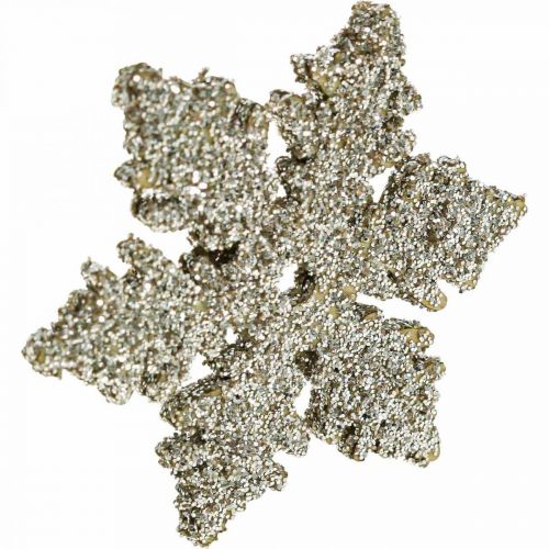 Artículo Madera copo de nieve 4cm oro claro con mica 72uds