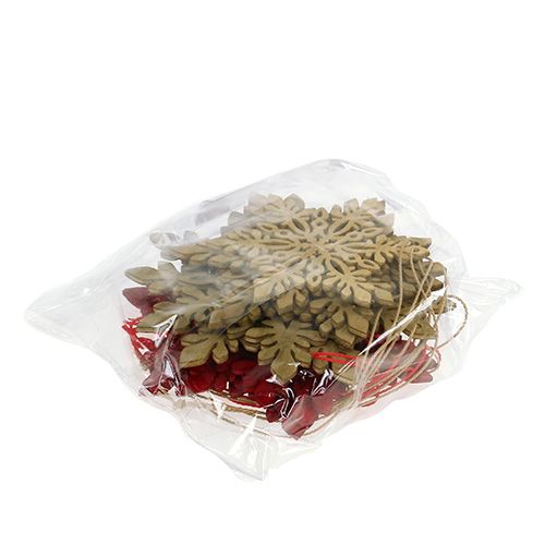 Floristik24 Copo de nieve madera Ø8cm - Ø12cm natural/rojo 12p