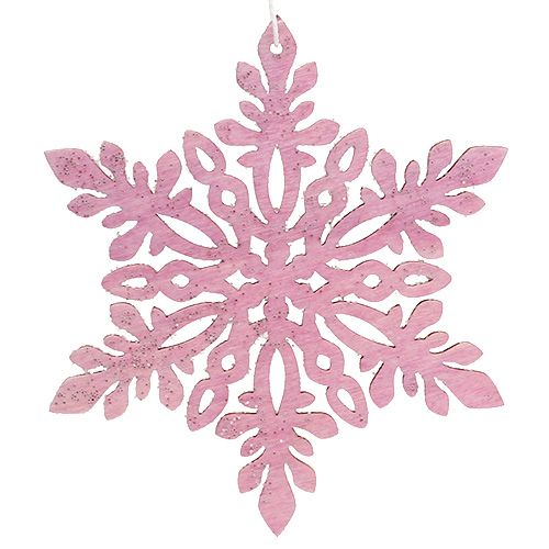 Artículo Copo de nieve madera 8-12cm rosa/blanco 12uds.