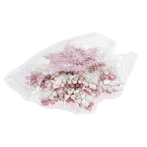 Artículo Copo de nieve madera 8-12cm rosa/blanco 12uds.