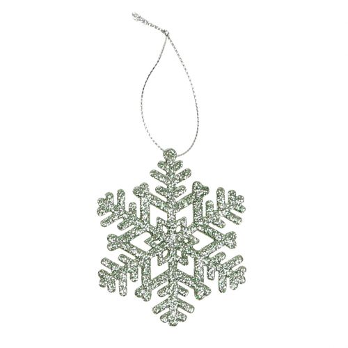 Floristik24 Copo de nieve Ø8cm Verde menta con purpurina 12pcs