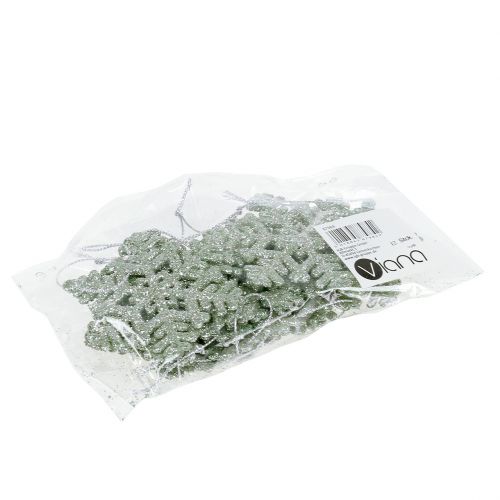Floristik24 Copo de nieve Ø8cm Verde menta con purpurina 12pcs