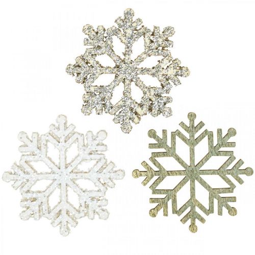 Floristik24 Copo de nieve natural, mezcla de mica blanca Ø4cm 72 uds.