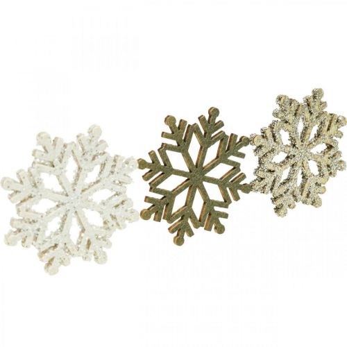Floristik24 Copo de nieve natural, mezcla de mica blanca Ø4cm 72 uds.