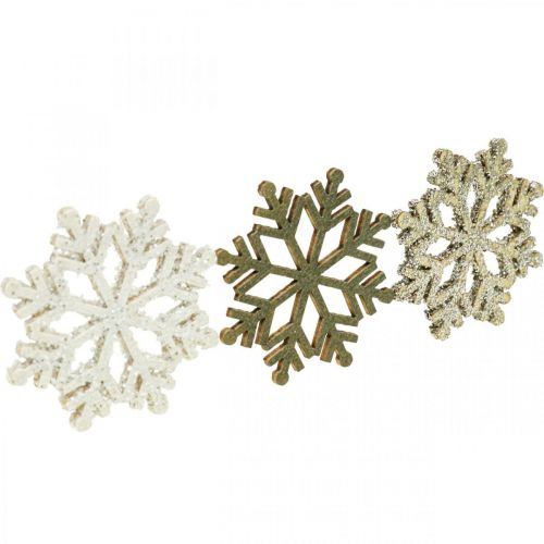 Floristik24 Naturaleza copo de nieve, mezcla de mica blanca Ø4cm 72p