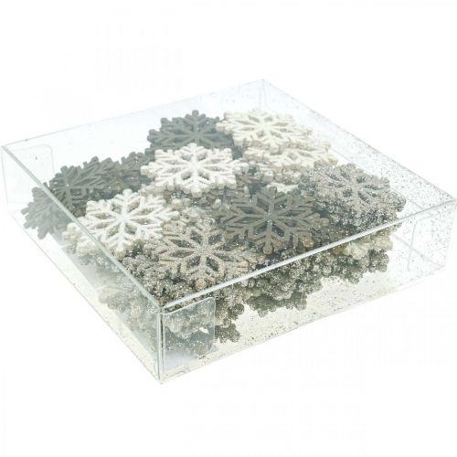 Floristik24 Copo de nieve natural, mezcla de mica blanca Ø4cm 72 uds.