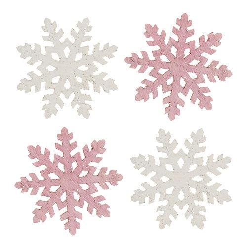 Artículo Copo de nieve 4cm rosa/blanco con purpurina 72 piezas