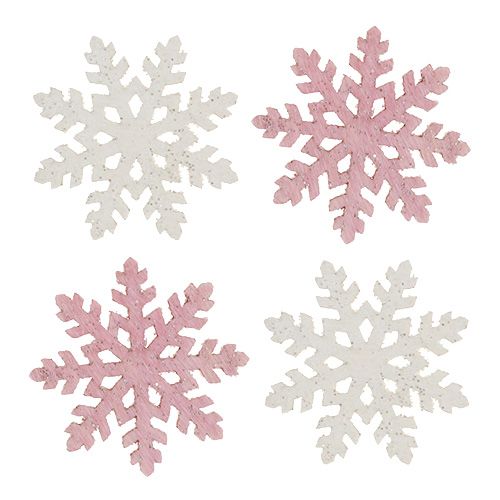 Floristik24 Copo de nieve 4cm rosa/blanco con purpurina 72uds