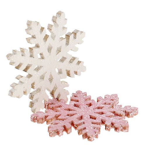 Artículo Copo de nieve 4cm rosa/blanco con purpurina 72 piezas