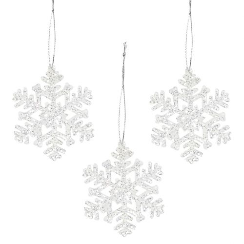 Floristik24 Copo de nieve Ø8cm blanco con purpurina 12ud