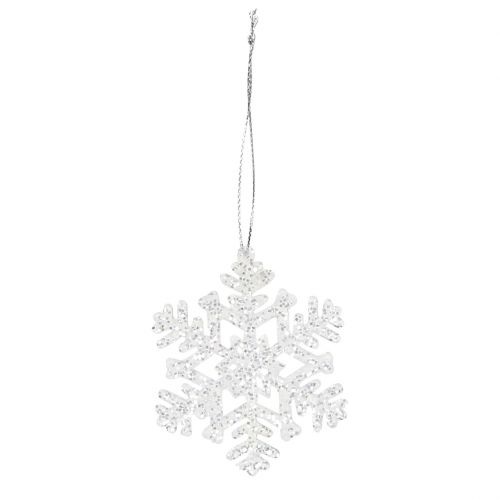 Floristik24 Copo de nieve Ø8cm blanco con purpurina 12ud
