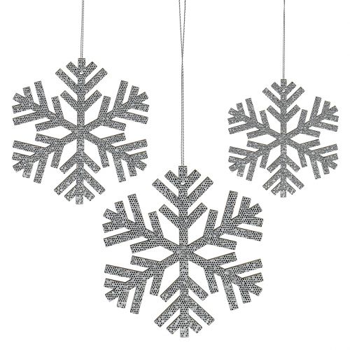 Floristik24 Copo de nieve plateado para colgar Ø8cm - Ø12cm 9 piezas
