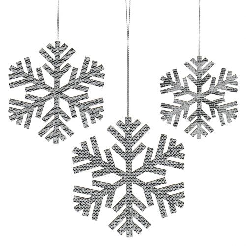 Floristik24 Colgante copo de nieve Color plata Ø8cm - Ø12cm 9pzs