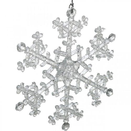 Artículo Copo de nieve decorativo, decoración de invierno, cristal de hielo para colgar, Navidad H10cm W9.5cm plástico 12pcs
