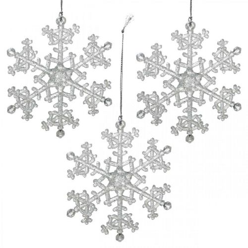 Floristik24 Copo de nieve decorativo, decoración de invierno, cristal de hielo para colgar, Navidad H10cm W9.5cm plástico 12pcs