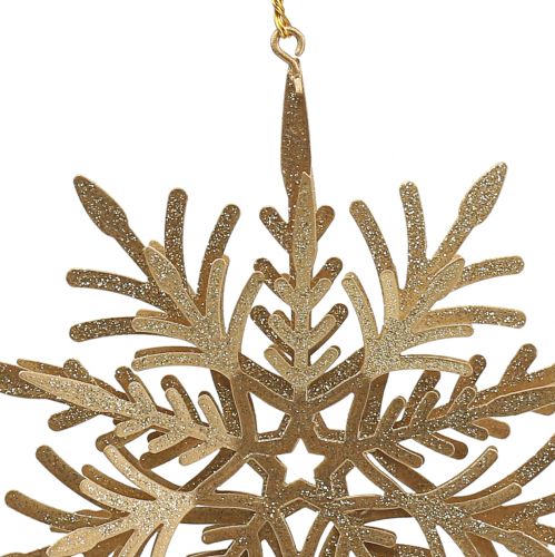 Artículo Copo de nieve efecto 3D dorado 16cm x 15,5cm 2 piezas