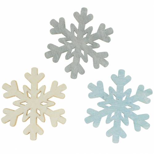 Floristik24 Decoración dispersa copo de nieve azul/gris/blanco 4cm 72 piezas