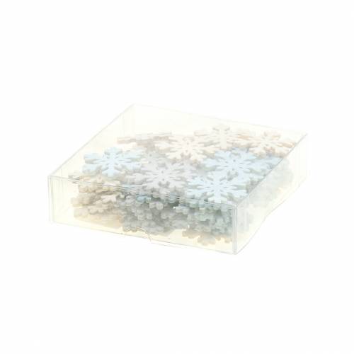 Floristik24 Decoración dispersa copo de nieve azul/gris/blanco 4cm 72 piezas