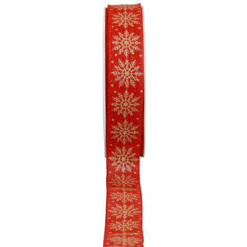 Cinta navideña cinta de regalo copos de nieve rojo 25mm 20m