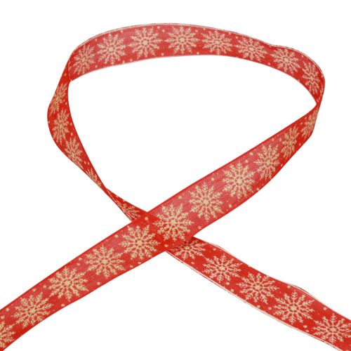 Artículo Cinta navideña cinta de regalo copos de nieve rojo 25mm 20m