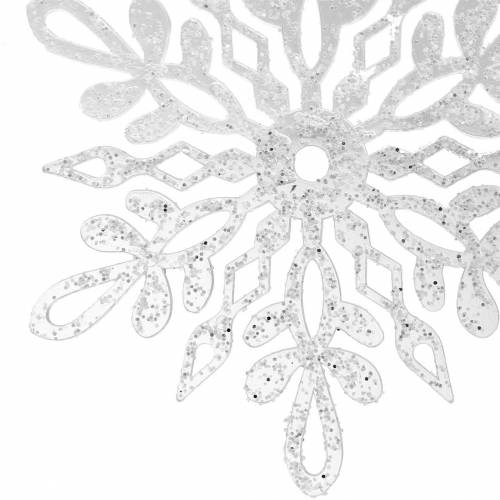 Floristik24 Copo de nieve para colgar 14,5cm transparente, purpurina 12ud