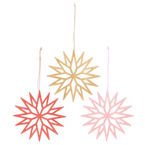 Artículo Decoración de copos de nieve adornos para árboles de madera naranja 15cm 8 piezas
