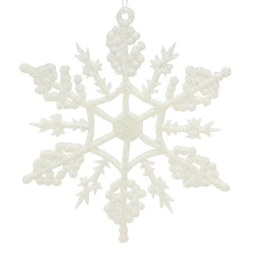 Artículo Decoración de copos de nieve cristales de hielo con purpurina blanca 10cm 12 piezas