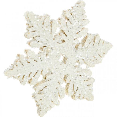 Artículo Copos de nieve madera 4cm blanco con mica 72uds