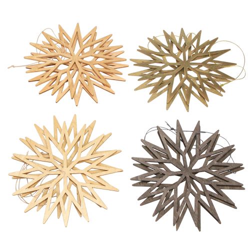 Artículo Copos de nieve Decoraciones decorativas de madera para árboles de Navidad Marrón 15 cm 8 piezas