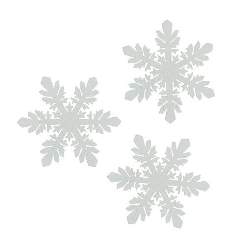 Floristik24 Copos de nieve de madera blancos Ø3,7cm 48 piezas