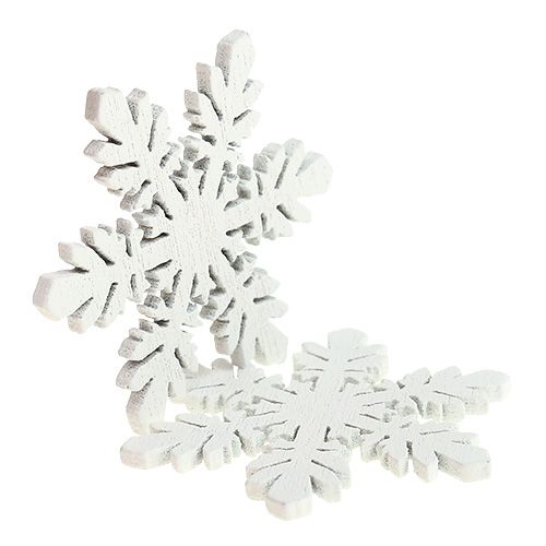 Floristik24 Copos de nieve de madera blancos Ø3,7cm 48 piezas