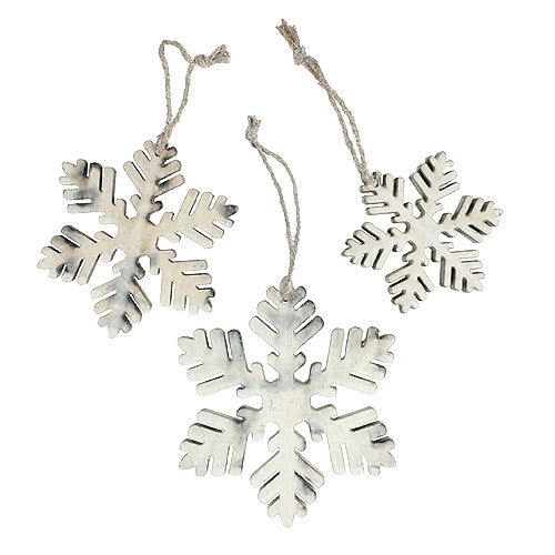 Floristik24 Tipo de copos de nieve de madera blanco-gris. 7-12 cm 6 piezas