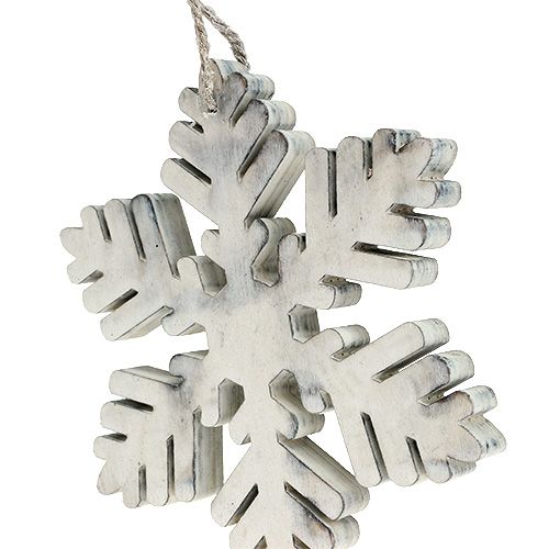 Floristik24 Tipo de copos de nieve de madera blanco-gris. 7-12 cm 6 piezas