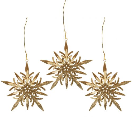 Floristik24 Cristal de nieve dorado 3D 13cm x 12,5cm 3 piezas