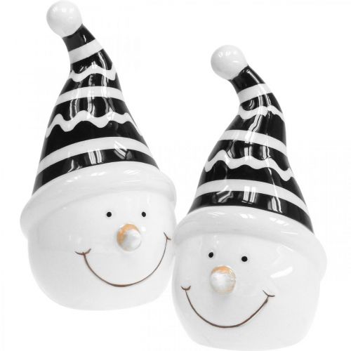 Floristik24 Muñeco de nieve figura deco cerámica negro blanco 12.5cm 3pcs