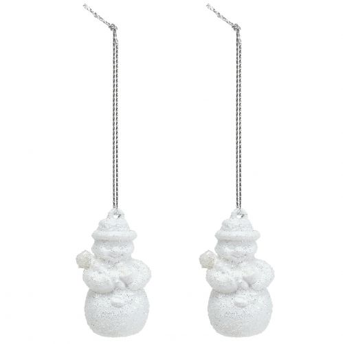 Colgante Muñeco de nieve Blanco con purpurina 4,5cm 12pcs