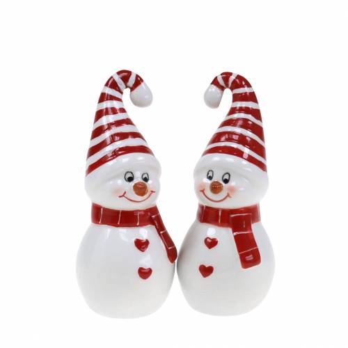 Floristik24 Decoración navideña muñeco de nieve cerámica 10cm rojo, blanco 2pcs