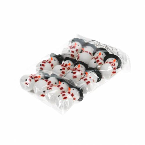 Floristik24 Muñeco de nieve para decorar el árbol de Navidad con sombrero para colgar H8cm 12pcs