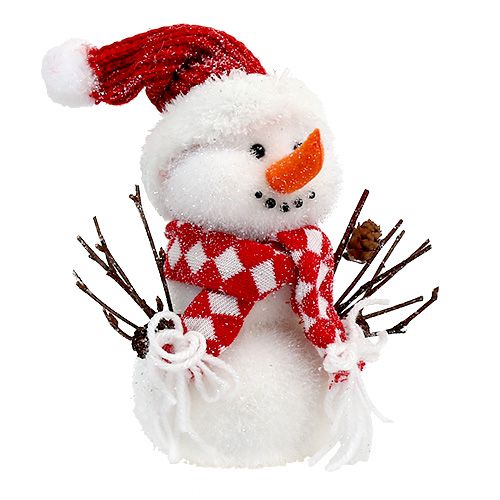 Floristik24 Muñeco de nieve blanco-rojo flocado 24cm