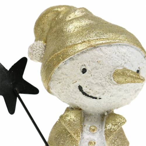 Artículo Figura decorativa muñeco de nieve blanco/dorado 7,5cm 4uds