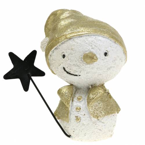 Artículo Figura decorativa muñeco de nieve blanco/dorado 7,5cm 4uds